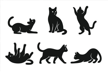 Poster - Silhouettes of playful cats engaged in various activities highlighting their agility and curiosity indoors