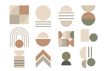 Poster - Modern geometric abstract design featuring various shapes and neutral colors set against a clean background