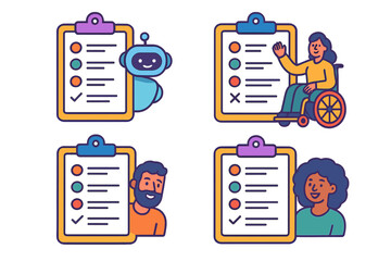 Poster - Diverse individuals interacting with digital checklists illustrating inclusivity and assistance in task management