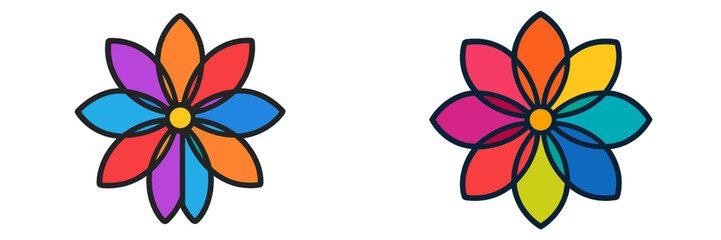Poster - Colorful flower designs with vibrant petal patterns showcase artistic creativity and floral beauty