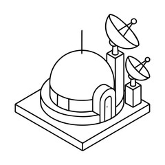 Fototapete - Isometric space station outline vector illustration science fiction facility drawing isolated on white