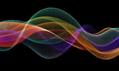 Poster - Abstract rainbow wavy lines on black background
