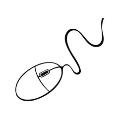 Fototapete - A black and white illustration of a computer mouse with cable