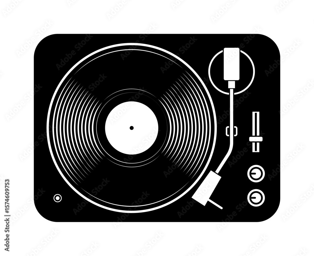 เวกเตอร์ Stock simple classic black vinyl music lp record player ...