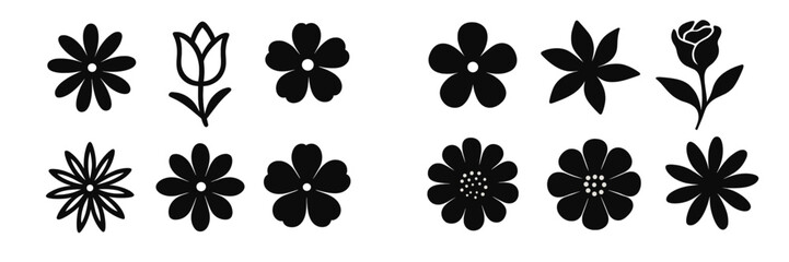 Poster - Various flower silhouettes arranged in a decorative pattern suitable for design projects