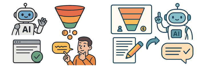 Poster - Innovative AI-driven marketing funnel strategies showcased with engaging illustrations and interactive elements