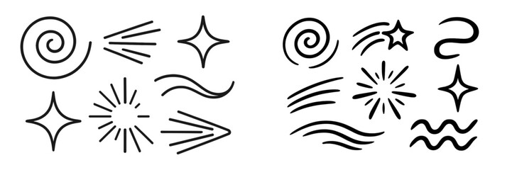 Poster - Decorative line art features swirling shapes and starburst designs for creative projects and inspirations