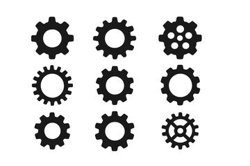 Poster - Various black gear and cog designs arranged in a grid pattern for industrial and mechanical themes