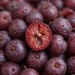 Poster - Close-up of a red dried plum without its seed, showcasing its wrinkled texture, rich color.