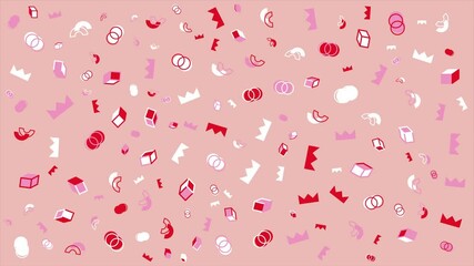 Pink background with red and white geometric shapes. Abstract seamless loop video background for creative project, animation, motion video.