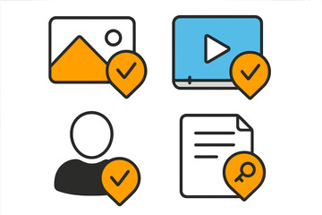 Poster - Icons representing different media formats, emphasizing content verification and user privacy
