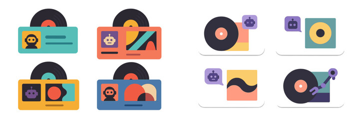 Poster - Design elements featuring abstract vinyl records and colorful interfaces showcasing music themes with graphic icons