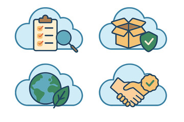 Poster - Icons representing tasks related to cloud storage, including organization, assessment, and sustainability