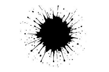 Poster - Black splash of paint creating a burst effect on a white background during an art project