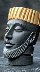 Poster - A decorative sculpture showcases a detailed noble figure profile topped with a unique wooden crown, highlighting artistry