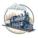 old steam locomotive on rails vector logo isolated
