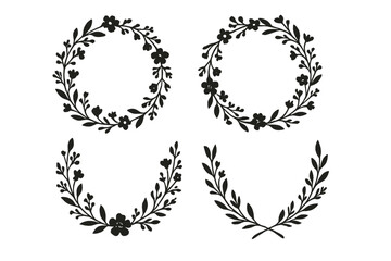Poster - Floral wreath designs suitable for invitations, decorations, and crafts in black silhouette style