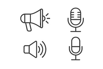 Poster - Sound equipment icons including a megaphone, microphone, and speaker designed in a minimalist style
