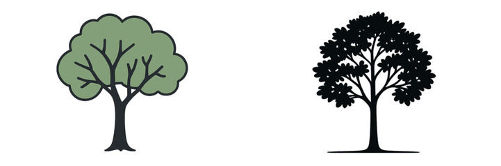 Poster - Two distinct tree illustrations showcasing different styles and colors, suitable for design projects and educational materials