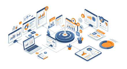 Poster - Isometric business analytics and data visualization concept design
