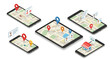 © kilimanjaro  - Mobile map navigation in isometric style featuring location pins and user profiles