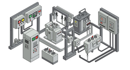 Poster - Industrial control panel system in isometric style