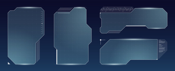 Leinwandbilder - Blue futuristic interface with digital panels and abstract HUD frame. Sci fi dashboard layout evokes space control systems, virtual displays and secure data screens.
