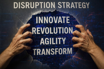 Poster - Breaking through old barriers symbolizes a transformative strategy that drives innovation agility and revolutionary change in business