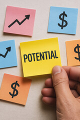 Poster - A highlights the concept potential surrounded by symbols financial growth and economic opportunity emphasizing business development