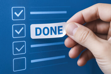 Poster - Completion tasks is symbolized by a marking a virtual checklist illustrating progress and achievement in business workflow