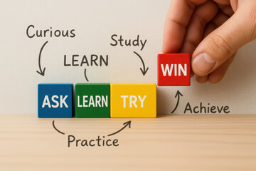 Poster - Progression in knowledge and effort leads to achievement where curiosity and practice drive study and success