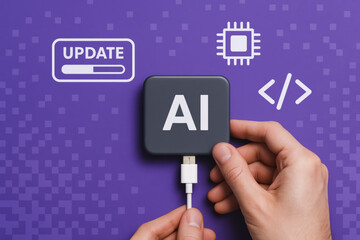 Poster - The illustrates the integration artificial intelligence technology through a firmware update process symbolizing advancement and innovation in digital systems