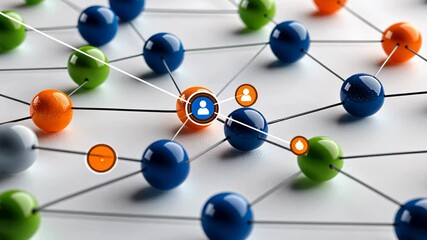 Poster - Colorful nodes interconnect to illustrate relationships within a network, highlighting interaction patterns and collaborative dynamics