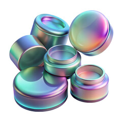 Poster - Iridescent cosmetic jars skincare product packaging mockup beauty cream container holographic design presentation