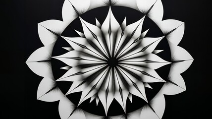 Poster - Striking black and white circular pattern reveals symmetrical, abstract floral composition.