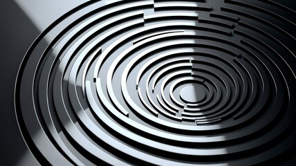 Poster - Concentric circles create a modern design with light and shadows on reflective, smooth surfaces.