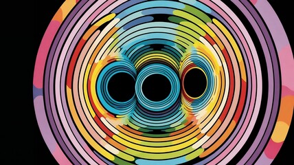 Poster - Abstract concentric circles radiating vibrant colors with a bold central graphic design.