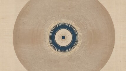 Poster - An abstract artwork features concentric circles of neutral beige and a deep blue center design.