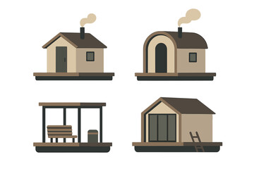 Poster - Various styles of minimalist houses and a shelter design for outdoor spaces in a modern illustration