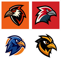Poster - Collection of four stylized eagle head logos with different color schemes and background shapes