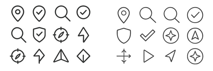 Fototapete - Collection of various simple icons representing navigation, location, and user interface design
