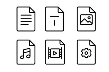 Fototapete - Collection of various document icons representing text, images, audio, video, and settings in a minimalist style