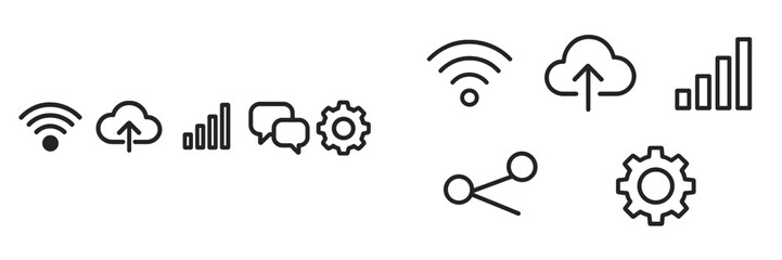 Fototapete - Collection of modern digital icons representing connectivity, cloud services, and data analytics in a minimalist style