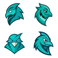 Poster - Collection of four teal eagle head logos with varying expressions and design styles shown together