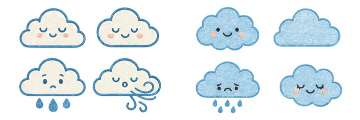 Poster - Illustrative collection of cute cloud emojis depicting various weather emotions and conditions