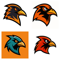 Poster - Four eagle head illustrations in different colors with a sharp and intense look on a white background
