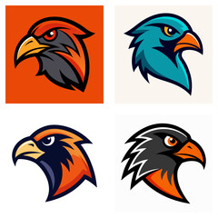 Poster - Four stylized eagle head illustrations in different color schemes and graphic design styles shown here