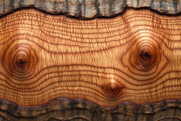 Close-up of a tree cross-section showing growth rings and textured bark edges.