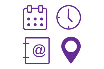 Poster - Date, Time, Address icon set. Event icons vector. Address. time, and date icon vector. Event elements isolated on transparent background.