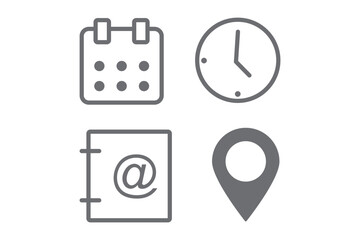 Poster - Date, Time, Address icon set. Event icons vector. Address. time, and date icon vector. Event elements isolated on transparent background.